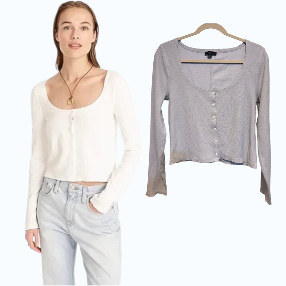J. Crew Lavender Scoop Neck Ribbed Long Sleeve Cardigan Top